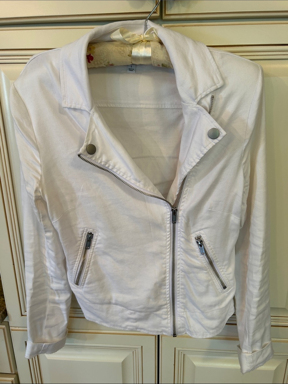 White linen Moto Jacket